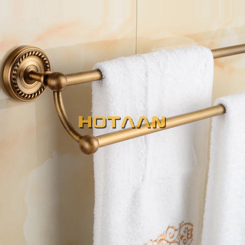 Afralia™ Antique Brass Double Towel Bar Rack - Solid Brass, 30-60cm