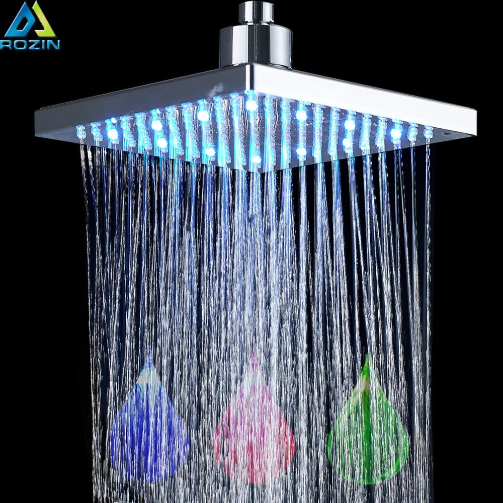 Afralia™ Bright Chrome LED Rainfall Shower Head: Color Changing Brass Rectangular Shower Faucet