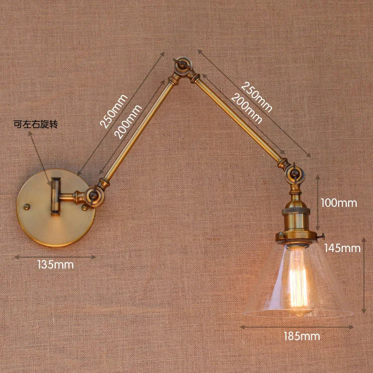 Afralia™ Antique Brass Loft Industrial Wall Lamp Swing Arm Sconce