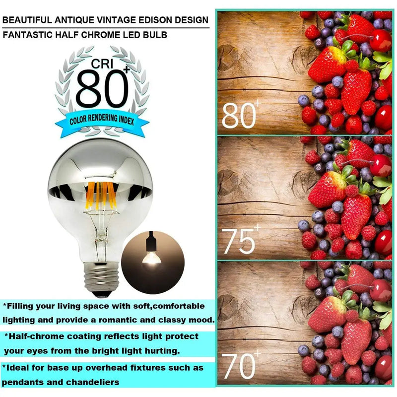 Afralia™ 8W LED Filament Dimmable G45 Silver Mirror Top Bulb E12 Warm White 2700K