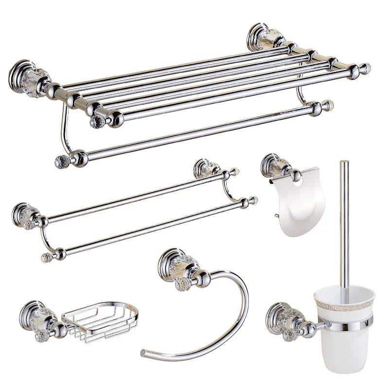 Afralia™ Chrome Bath Hardware Set: Toilet Brush Holder, Paper Holder, Towel Bar, Soap Basket, Hook