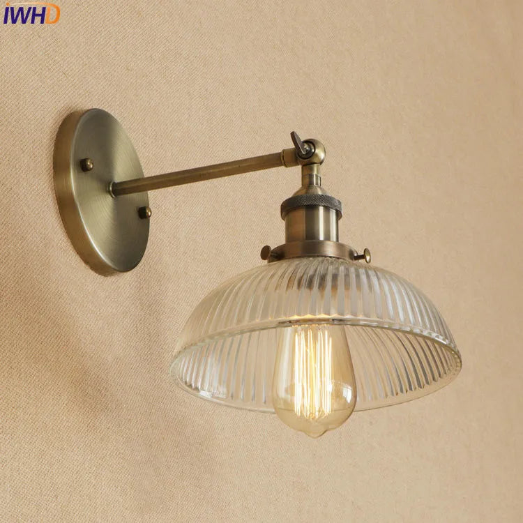 Afralia™ Antique Brass Industrial Swing Arm Wall Sconce - Vintage Glass Wall Light Fixtures