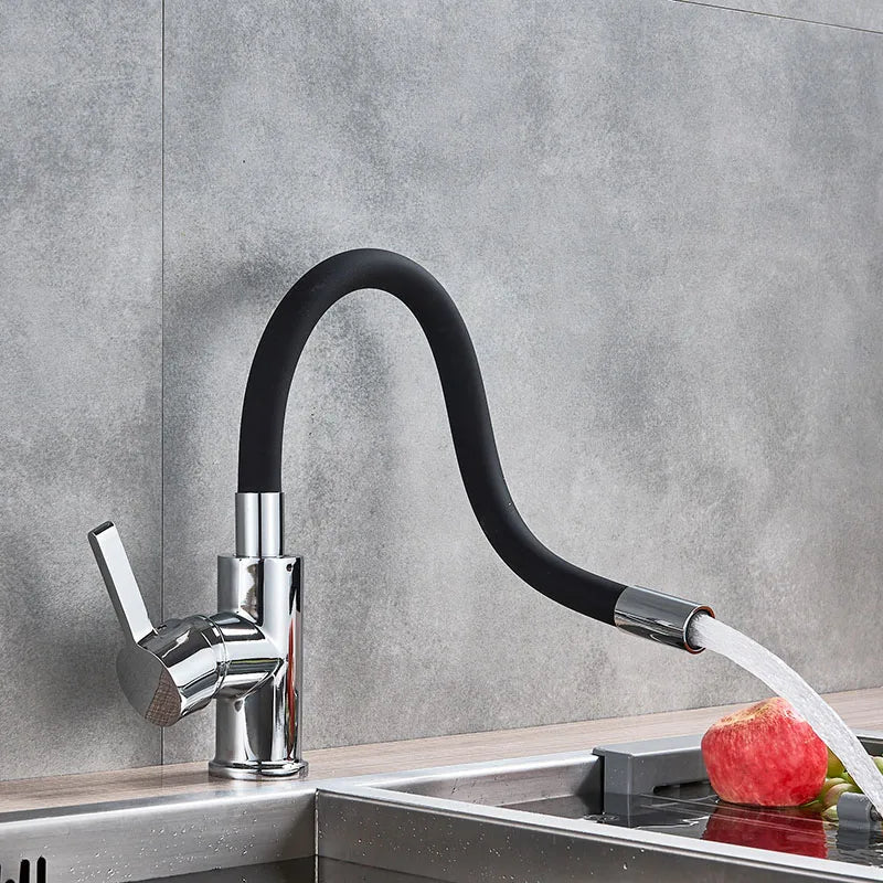 Afralia™ Flexible Neck Kitchen Faucet Chrome Mixer Tap - Universal Hot Cold Deck Mounted