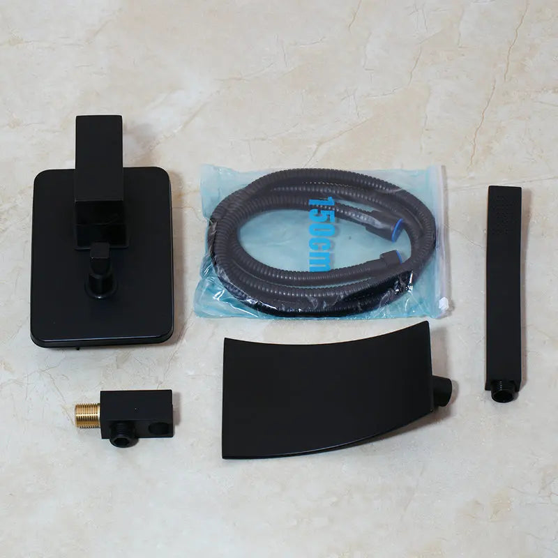 Afralia™ Matte Black Waterfall Shower Faucet Set with Hand Shower