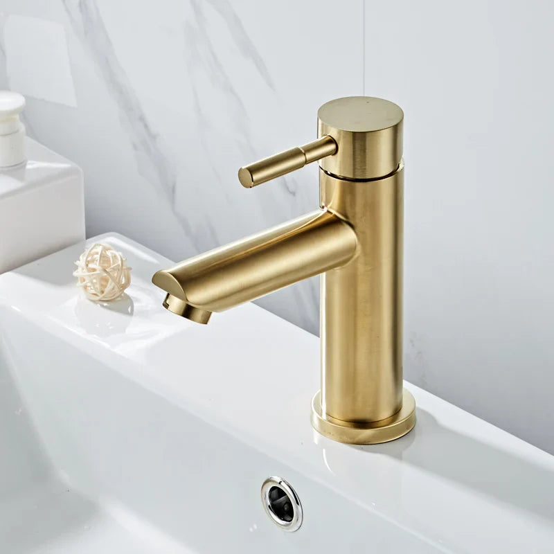 Afralia™ Brushed Gold Basin Faucet: Solid Brass, Cold Hot Water Mixer, Single Handle