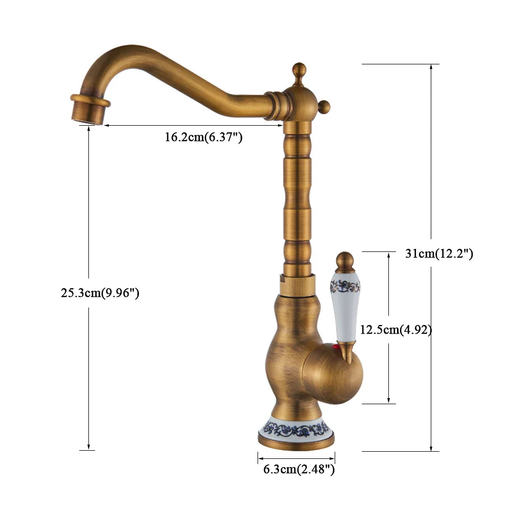 Afralia™ Antique Brass Ceramic Handle Basin Faucet, Deck Mounted Kitchen Sink Mixer Tap