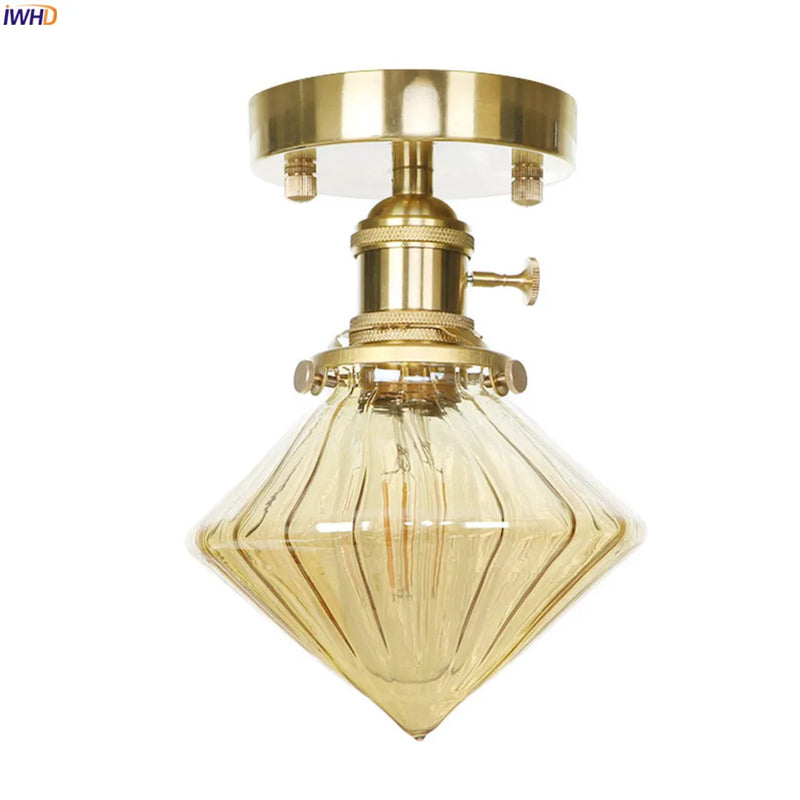 Afralia™ Vintage Copper Glass Ball Ceiling Light Fixture LED Lampara Techo