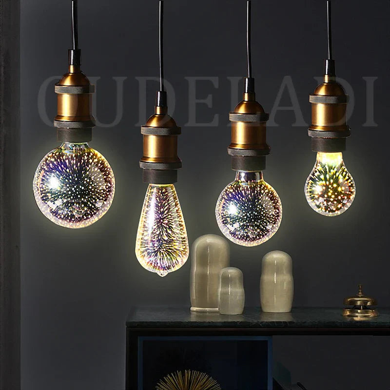 Afralia™ Colorful Fireworks 3D Table Lamp Bulbs - Warm White Night Light