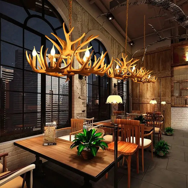 Afralia™ Deer Antler Chandelier: American Retro Resin Horn Lamps for Rustic Home Decor