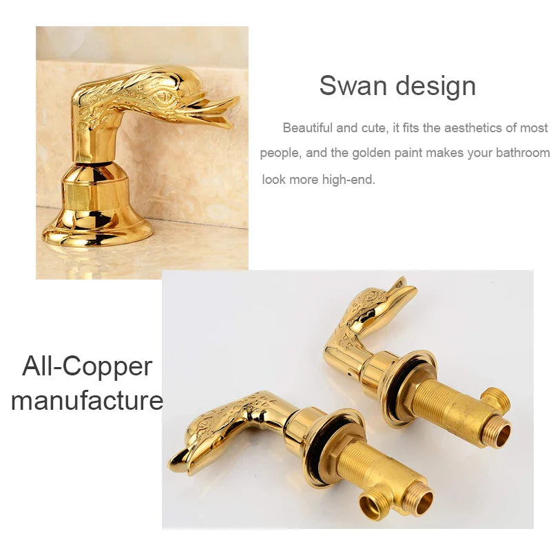 Afralia™ Golden Swan Basin Faucet Double Handle Hot Cold Mixer Tap for Bathroom