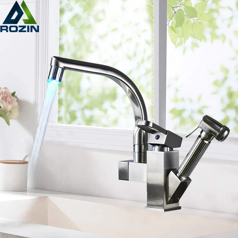Afralia™ LED Kitchen Faucet Pull Out Sprayer Deck Mounted Hot Cold Water Tap