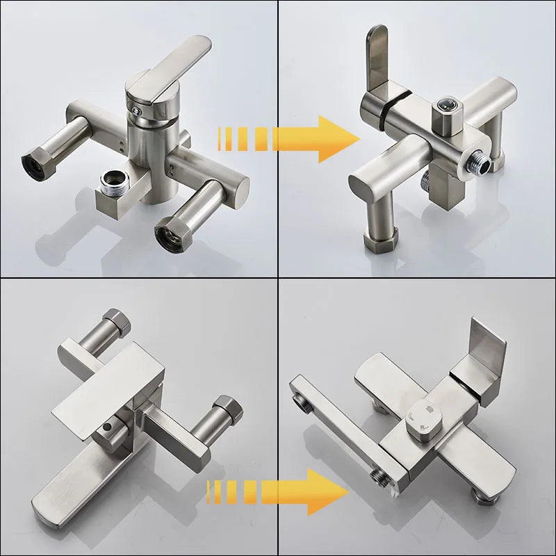 Afralia™ Brushed Nickel Rain Shower System with Square Hand Shower Mixer