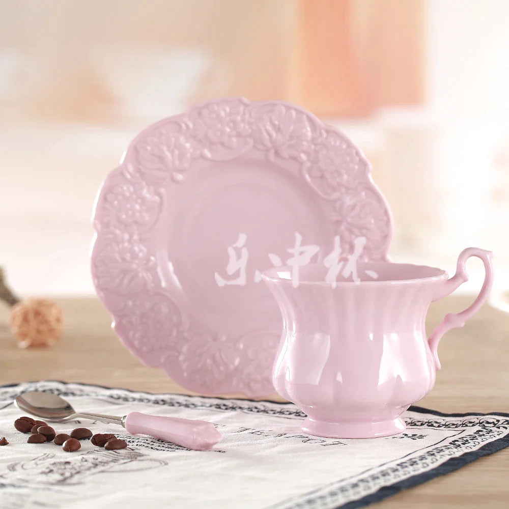 Afralia™ Pink Princess Teacup Set 180ml Porcelain Drinkware Elegant European Style