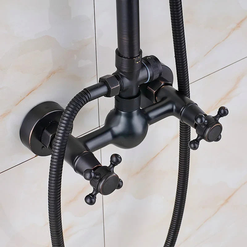 Afralia™ Black Bronze Bathroom Shower Mixer Tap with Long Spout and 8" Rainfall Head