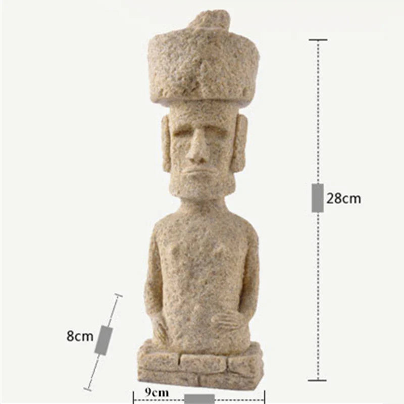 Afralia™ Easter Island Moai Pukao Statue Figurine Home Office Decoration Living Room Decor Shelf