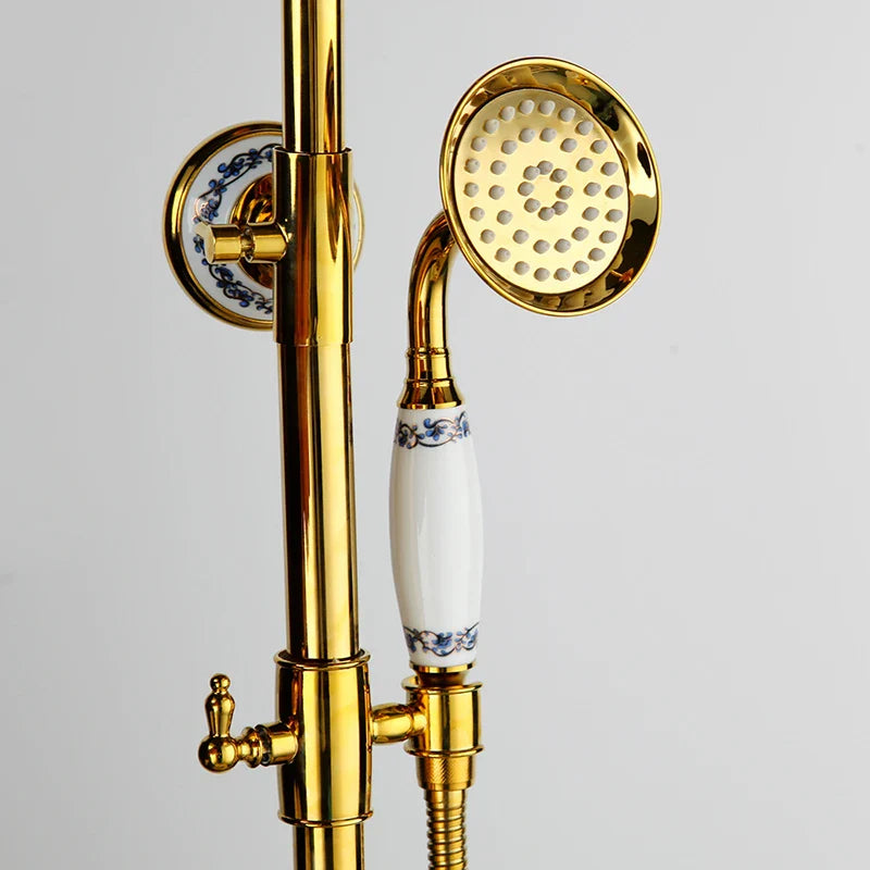 Afralia™ Gold Plated Brass Shower Faucet Set with Hand Spray