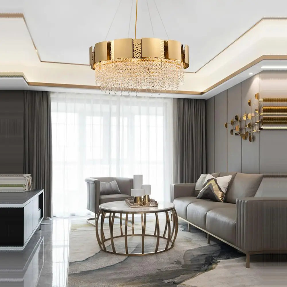 Afralia™ Postmodern Crystal Pendant Light - Golden Stainless Steel Suspension Lamp