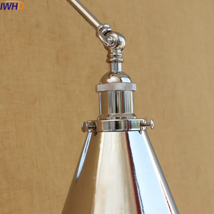 Afralia™ Vintage Swing Arm Wall Sconce Light - Silver Antique Retro LED Industrial Fixture