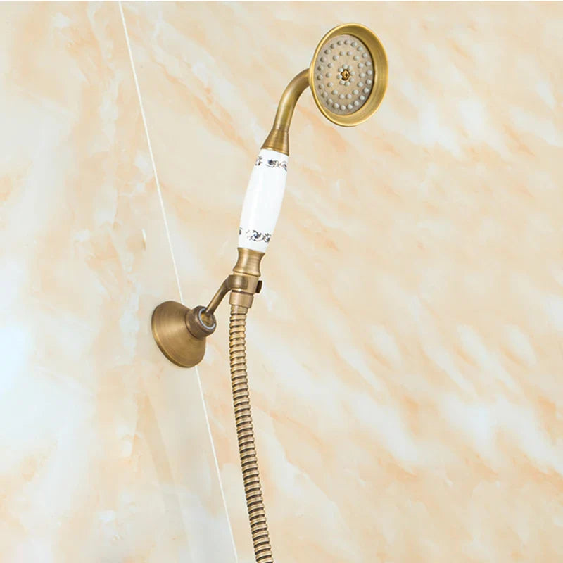 Afralia™ Antique Brass Shower Set: 8" Rain Head, Hand Shower, Hose, Angle Valve, Bracket