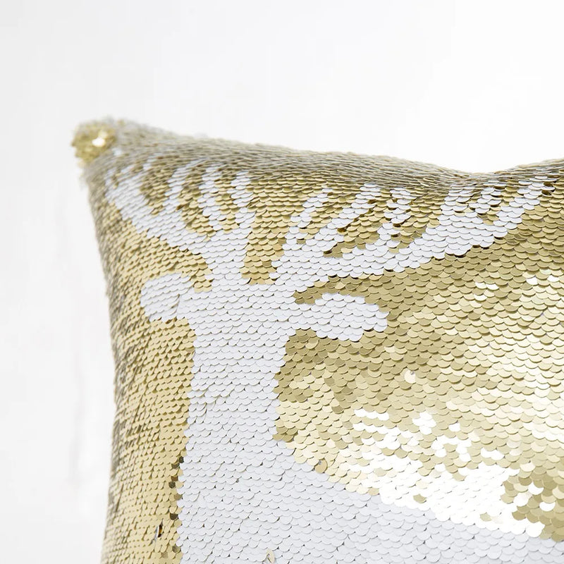 Golden Mermaid Snowflake Deer Sequin Christmas Pillow Cover for Sofa Bed Afralia™