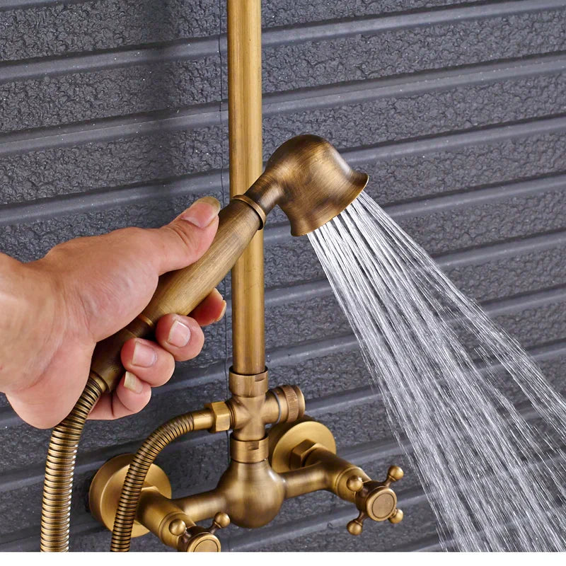 Afralia™ Brass Shower Faucet Mixer Set with 8" Rainfall Head, Storage Shelf, and Hooks