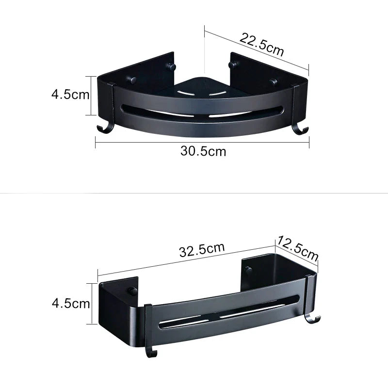 Afralia™ Aluminum Black Corner Basket Cosmetic Rack for Bathroom and Kitchen Storage