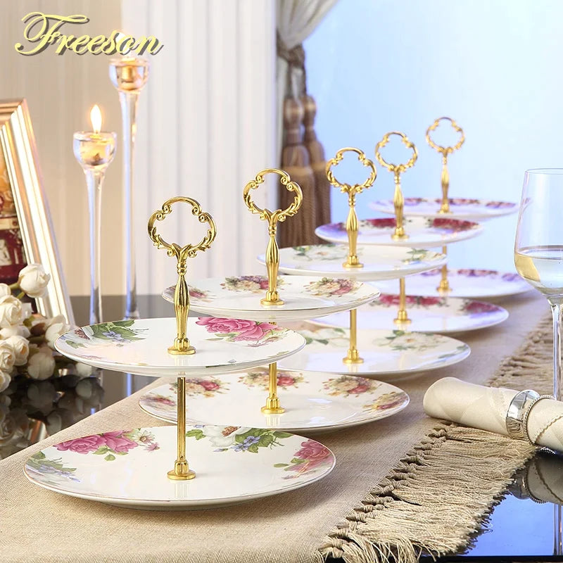 Afralia™ Bone China Fruit Plates Set Cake Stand Buffet Dishes Tray Tableware Decoration