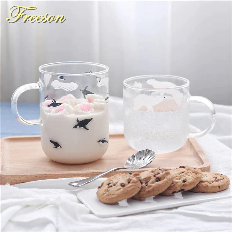 Afralia™ Polar Bear Penguin Glass Coffee Mug Heat Resistant Tea Cup Novelty