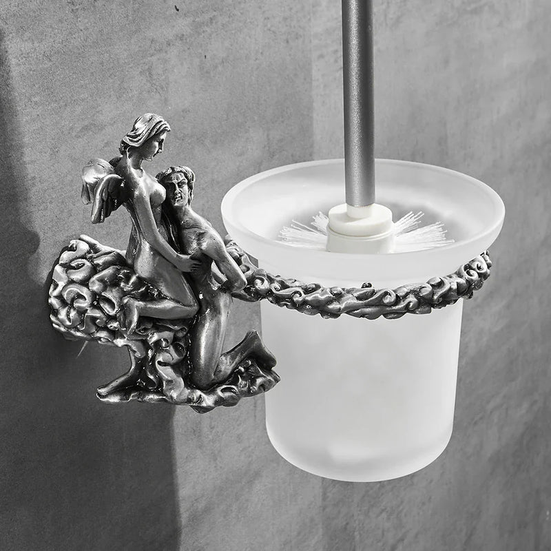 Afralia™ Bathroom Hardware Set: Toilet Paper Holder, Towel Bar, Brush Holder - Mountable Romantic Design