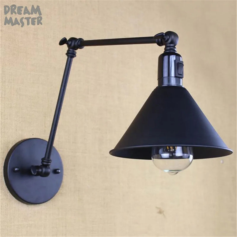 Afralia™ Industrial Swing Arm Wall Lamp Black Switch On Off Sconces Iron