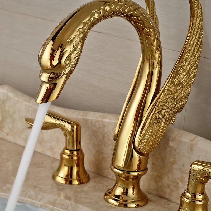 Afralia™ Golden Swan Dual Handle Bathroom Faucet, Luxury Gold Finish Basin Tap