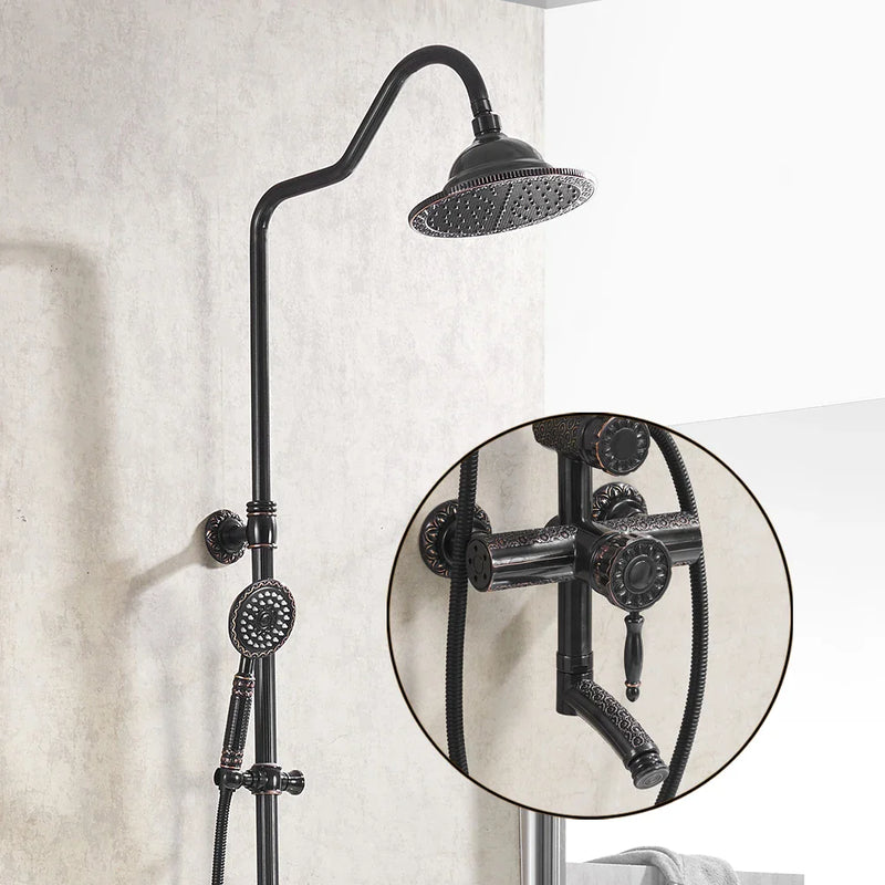 Afralia™ Black Brass Shower Faucet Set with Wall Mount Hand Held Shower Head - 9712