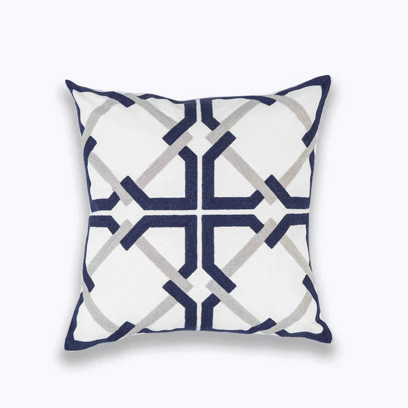 Afralia™ Blue Zigzag Geometric Embroidered Cushion Cover 45x45cm