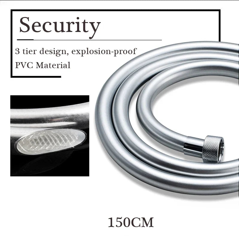 Afralia™ High Pressure PVC Shower Hose with Handheld Head - Silver & Golden Smooth Design