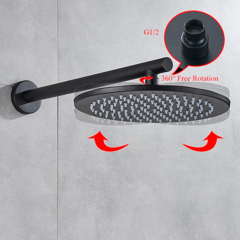 Afralia™ Brass Black Shower Set with Ceiling/Wall Arm, Diverter Mixer, Handheld Spray, 8-16" Rain Head