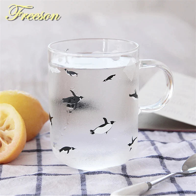 Afralia™ Polar Bear Penguin Glass Coffee Mug Heat Resistant Tea Cup Novelty