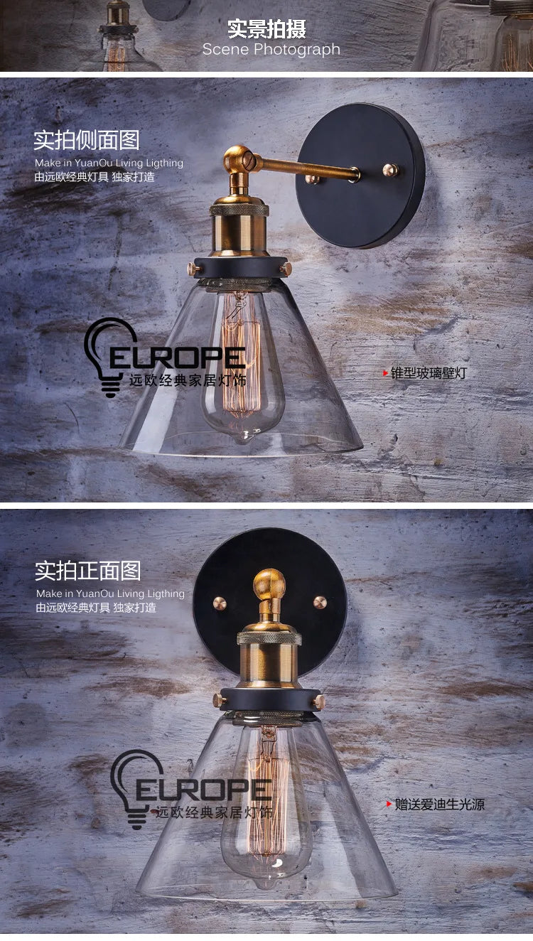 Afralia™ Vintage Glass Wall Lamp Loft Retro Industrial Sconce Fixtures