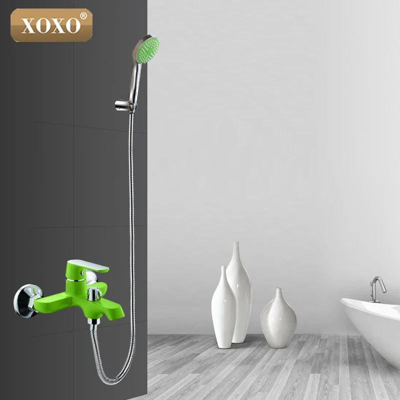 Afralia™ Brass Chrome Wall Mounted Shower Faucet Set with Green Orange Shower Head