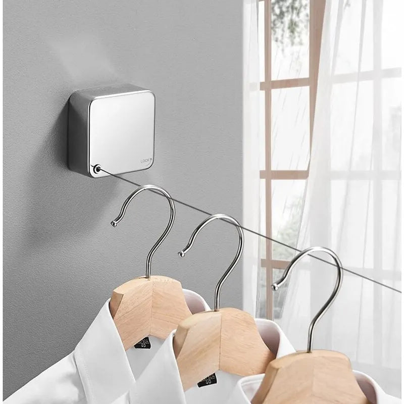 Afralia™ Stainless Steel Retractable Clothesline Laundry Hanger Drying Rack Organizer