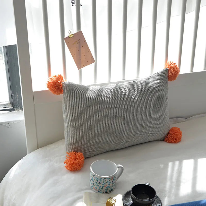 Afralia™ Knit Cushion Cover Solid Grey Blue Orange Pillow Case 35*50cm