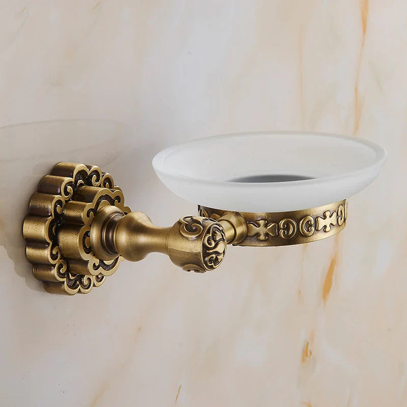 Afralia™ Solid Brass Wall Mounted Soap Holder Antique Finish Art Carving Bathroom Accessories