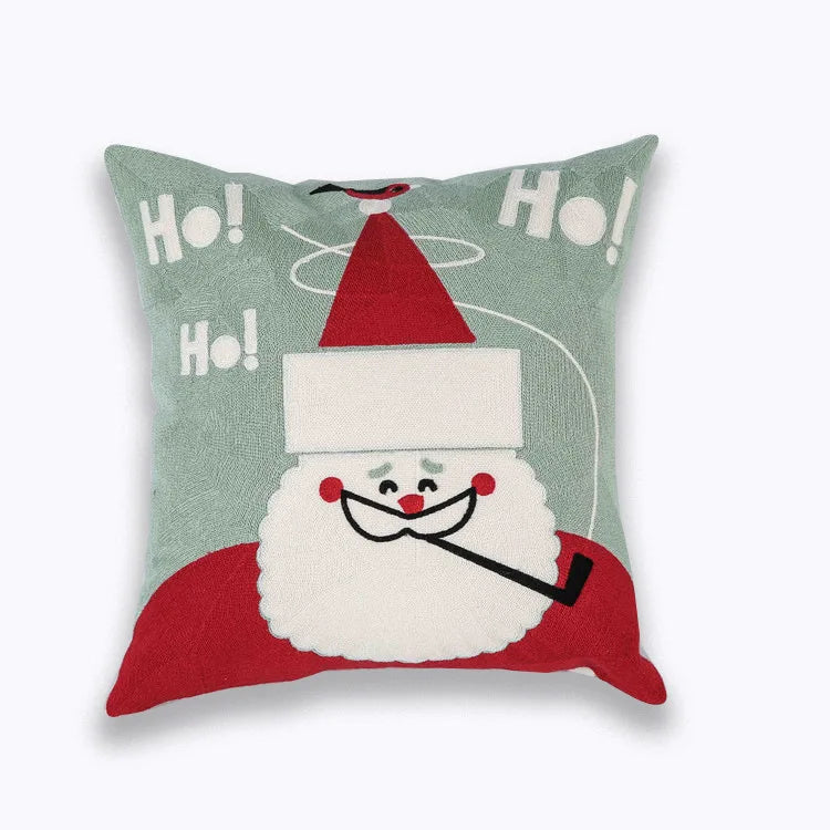 Afralia™ Christmas Tree Santa Snow Flower Embroidered Cushion Cover 45x45cm