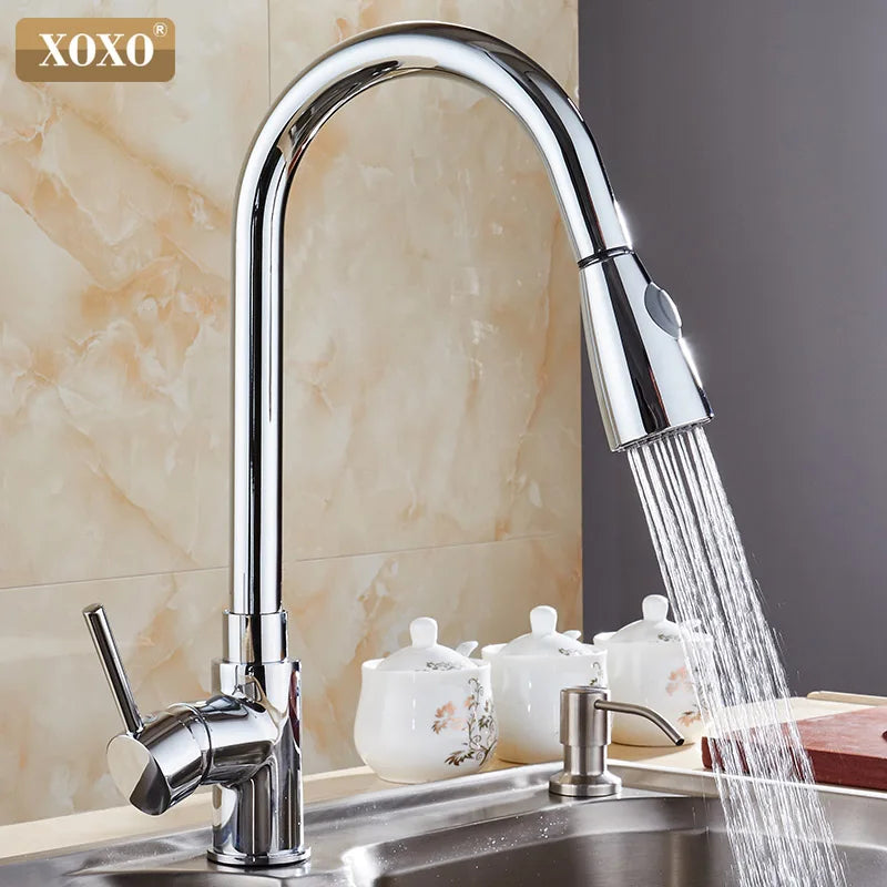 Afralia™ Chrome Single Handle Pull Out Kitchen Faucet Swivel 360 Degree Water Mixer Tap