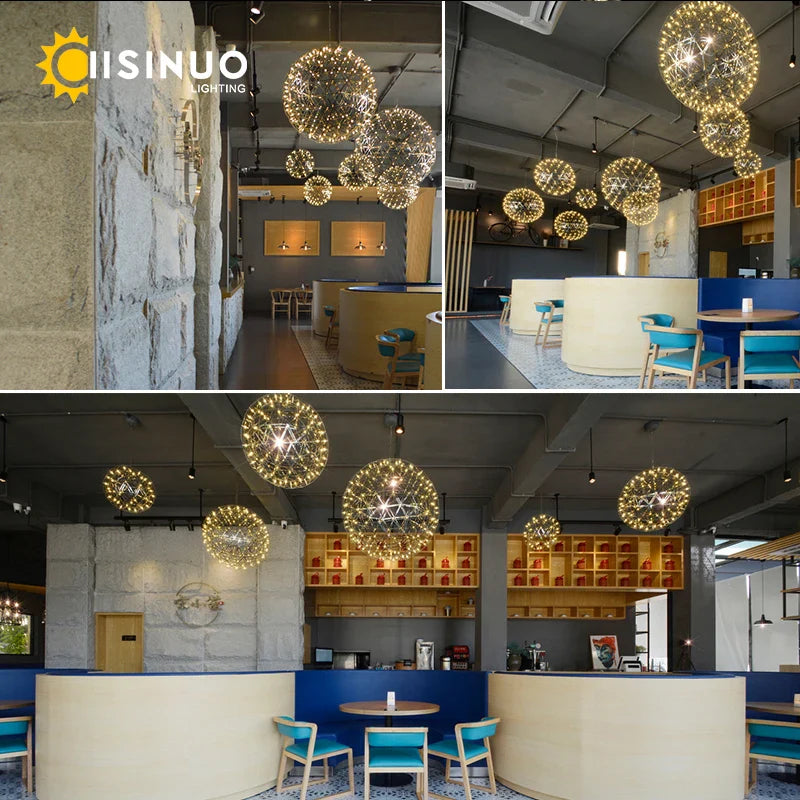 Afralia™ LED Spark Ball Chandelier Fireworks Pendant Light - Modern Luxury Stainless Steel