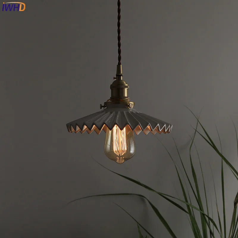 Afralia™ Nordic Copper Pendant Light with Vintage Ceramics Shade for Dinning and Living Room