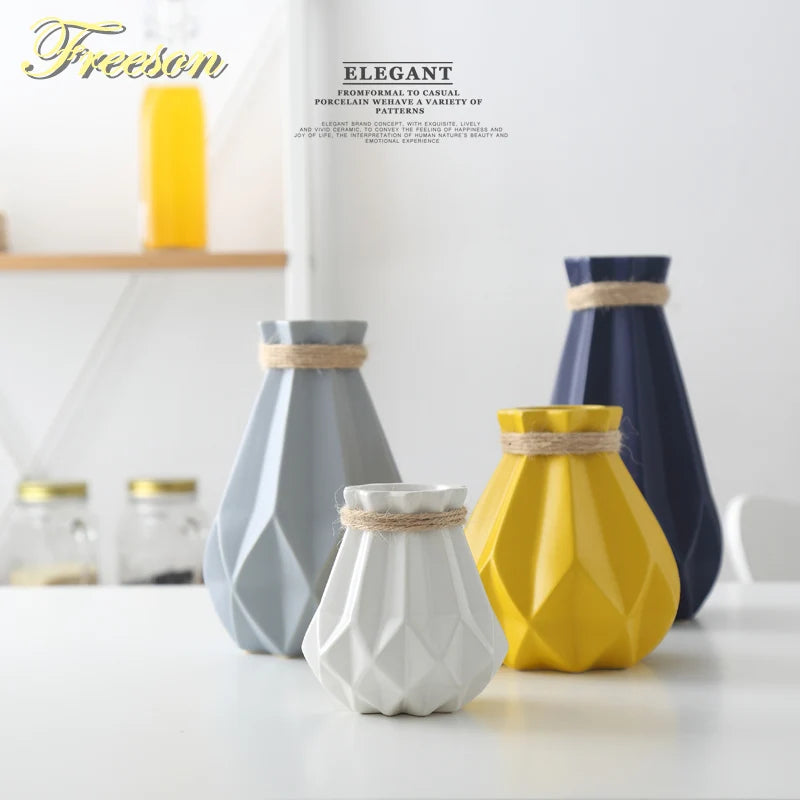 Afralia™ Ceramic Diamond Vase Modern Home Decor Living Room Decoration