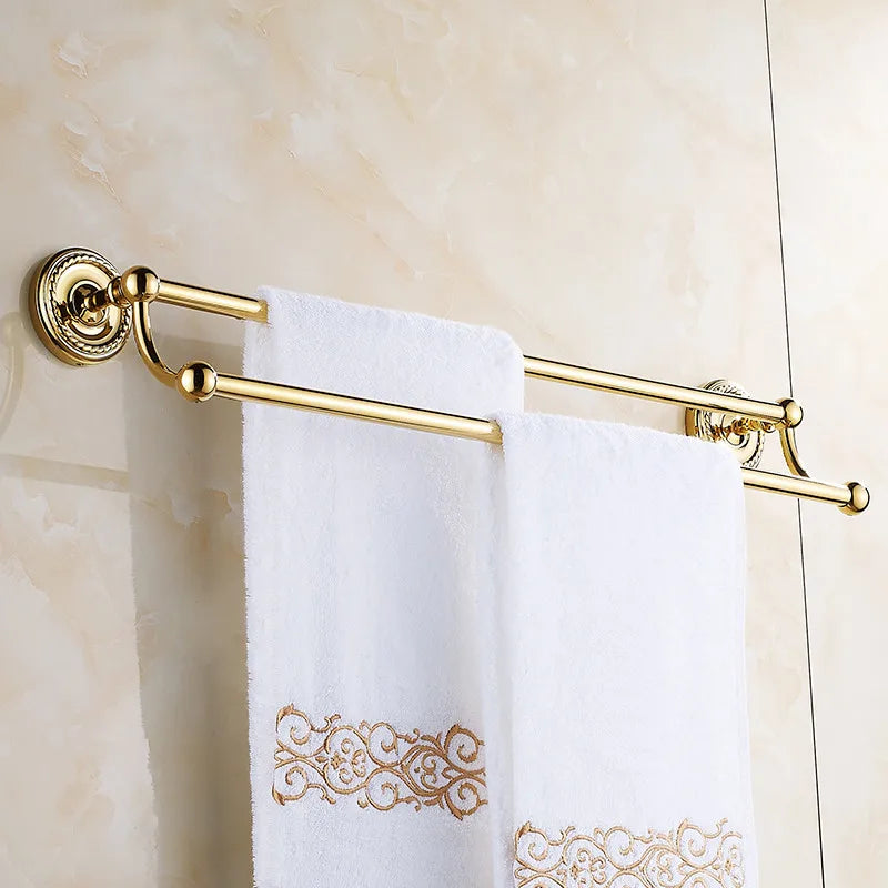 Afralia™ Brass Double Towel Bar Bathroom Shelf Black Towel Rack Holder
