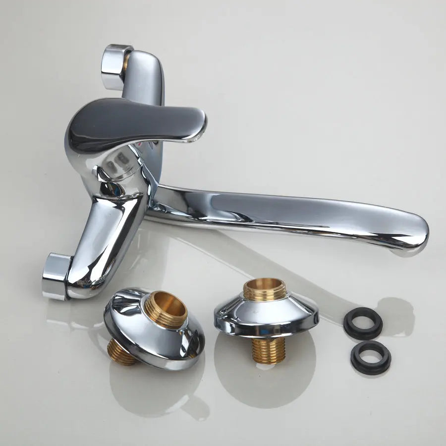 Afralia™ Chrome Brass Bathroom Basin Faucet Wall Mounted Mixer Bathtub Faucet 360 Swivel Spout