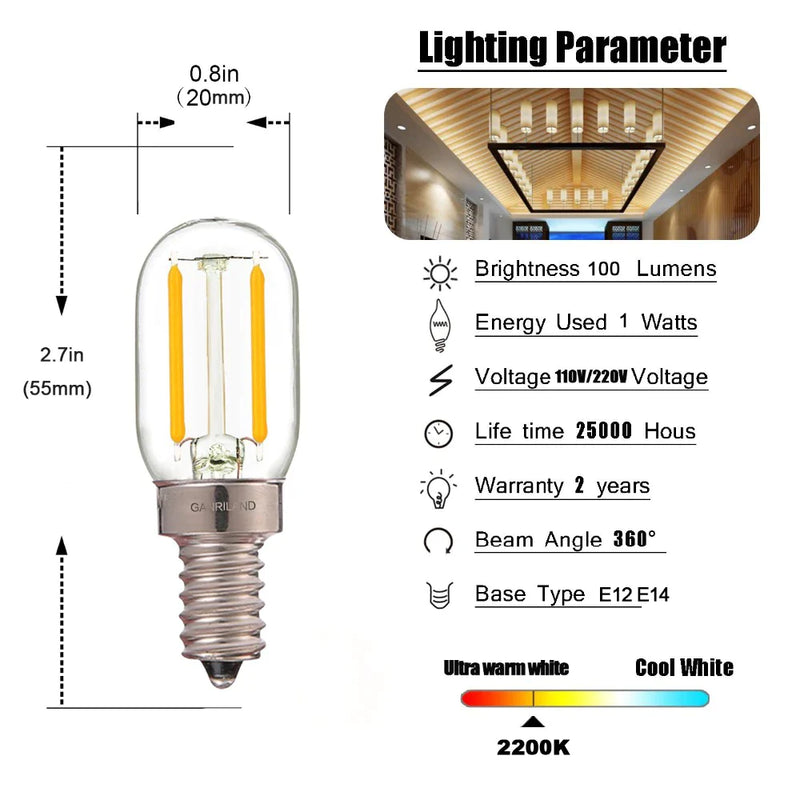 Afralia™ Dimmable T20 Edison LED Filament Night Bulb 1W 2200K E12 E14 110V 220V