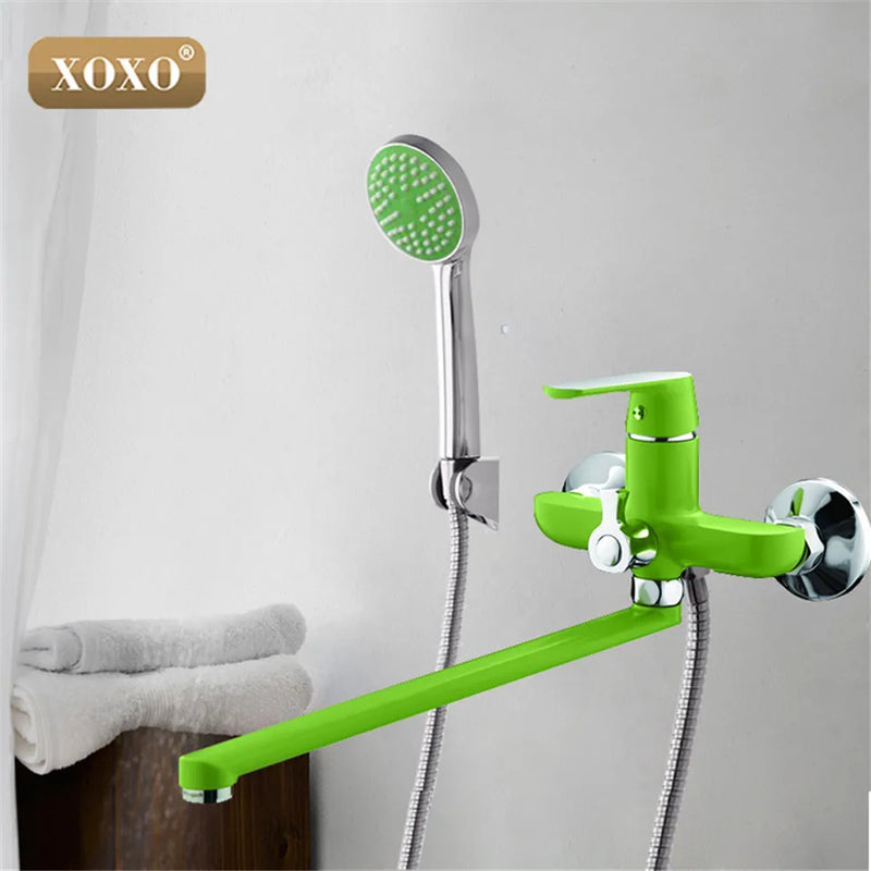 Afralia™ Green Spray Painted Brass Bath Shower Faucet